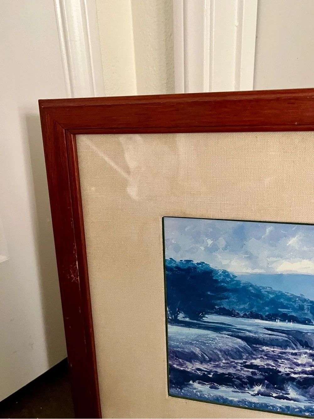 Framed Costal Landscape Print Pebble Beach California In Wood Frame 15/20 Inches